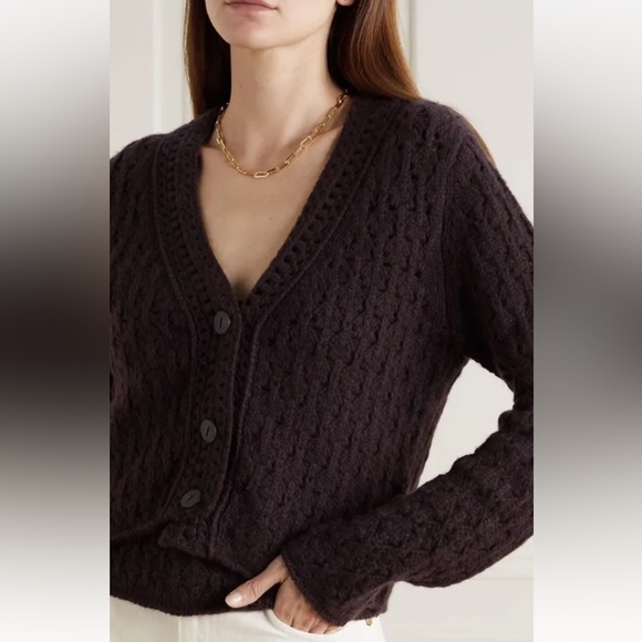 Vince crochet wool blend cashmere cardigan plum wine XXS - Picture 4 of 13